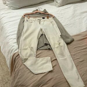 White Stevie ankle slim straight distressed jeans AG